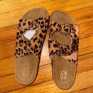 Yoki Leopard Print Sandals with Gold Buckles